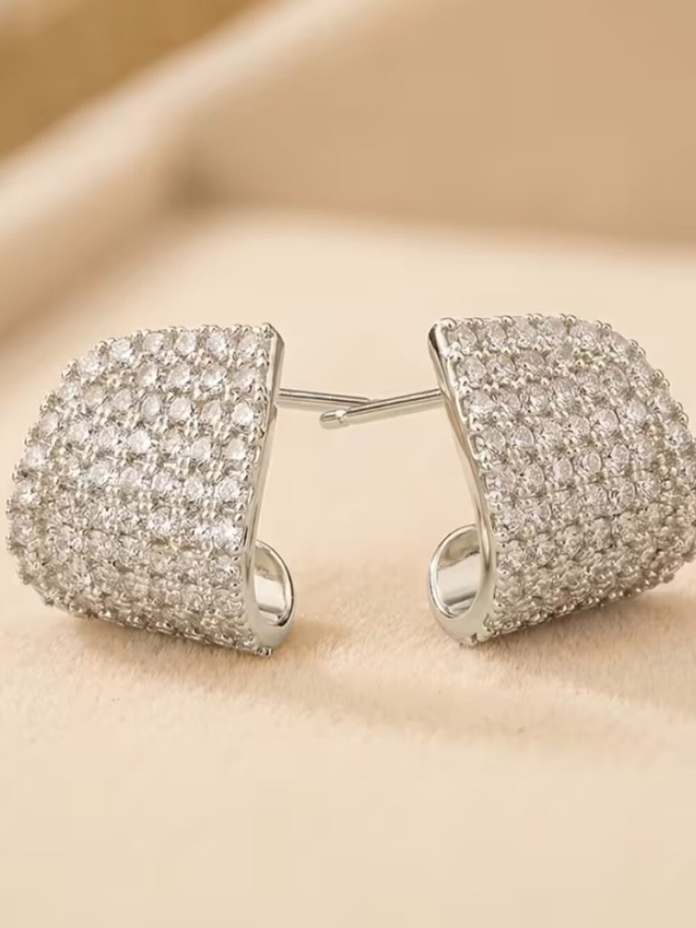 925 Sterling Silver Womens 2ct Diamond Chunky Semi Hoop Earrings Ladies Jewelry